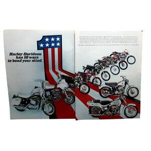 1971 Harley Davidson Motorcycle 2 Page Print Ad Bend Your Mind